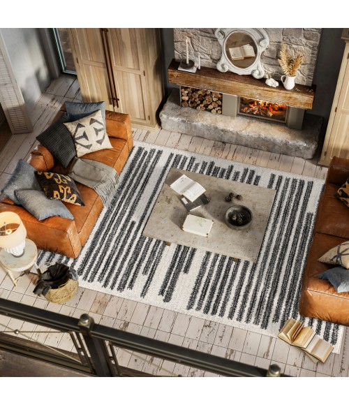 Khalil Modern Berber Stripe Cream/Black 8 ft. x 10 ft. Area Rug