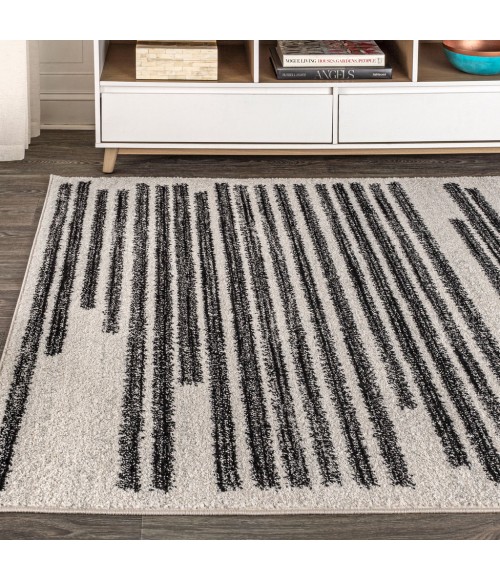 Khalil Modern Berber Stripe Cream/Black 8 ft. x 10 ft. Area Rug