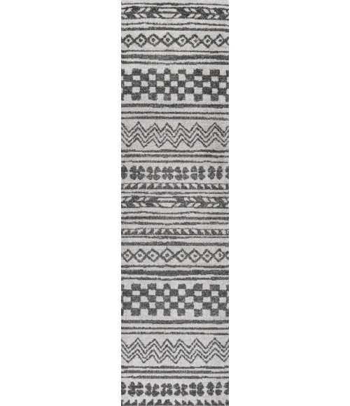 MOROCCAN HYPE Area Rug Imlil Tribal Geometric Stripe Light Gray/Cream 2 ft. x 10 ft. Runner Rug