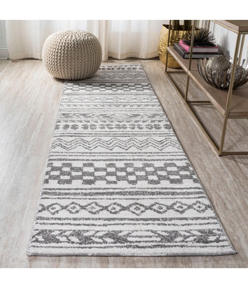 MOROCCAN HYPE Area Rug Imlil Tribal Geometric Stripe Light Gray/Cream 2 ft. x 10 ft. Runner Rug