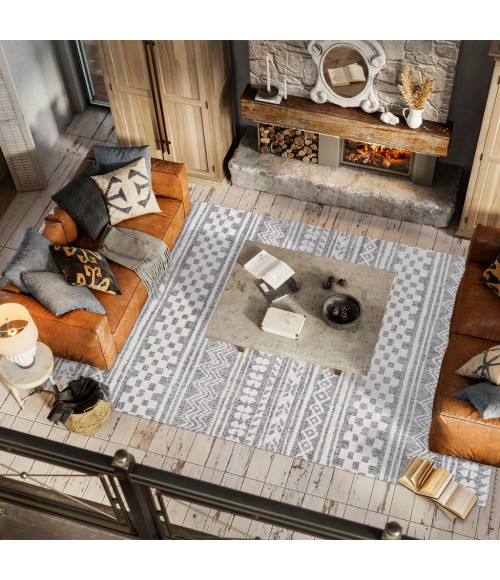 MOROCCAN HYPE Area Rug Imlil Tribal Geometric Stripe Light Gray/Cream 3 ft. x 5 ft. Area Rug