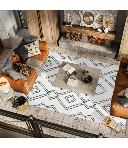 MOROCCAN HYPE Area Rug Deia Moroccan Style Diamond Shag White/Gray 3 ft. x 5 ft. Area Rug