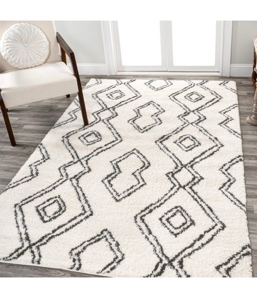 MOROCCAN HYPE Area Rug Deia Moroccan Style Diamond Shag White/Gray 3 ft. x 5 ft. Area Rug