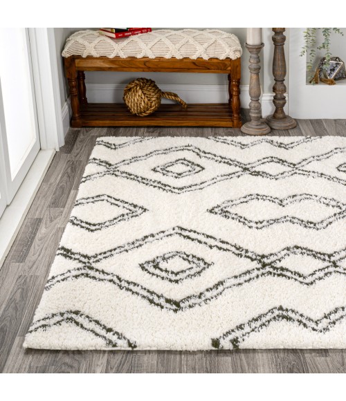 MOROCCAN HYPE Area Rug Deia Moroccan Style Diamond Shag White/Gray 3 ft. x 5 ft. Area Rug