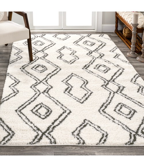 MOROCCAN HYPE Area Rug Deia Moroccan Style Diamond Shag White/Gray 3 ft. x 5 ft. Area Rug
