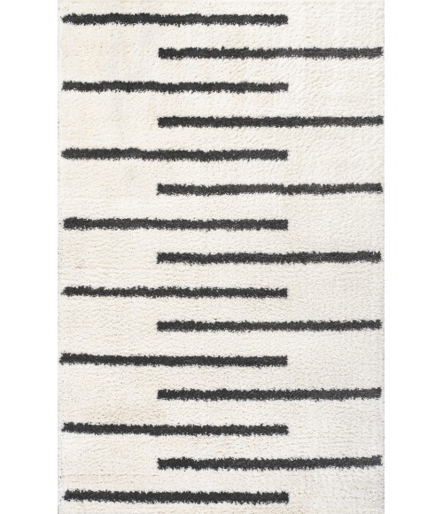 MOROCCAN HYPE Area Rug Alaro Berber Stripe Shag White/Gray 3 ft. x 5 ft. Area Rug