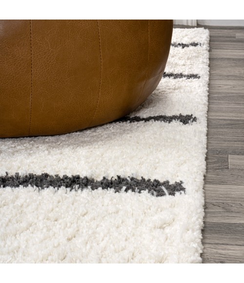 MOROCCAN HYPE Area Rug Alaro Berber Stripe Shag White/Gray 3 ft. x 5 ft. Area Rug