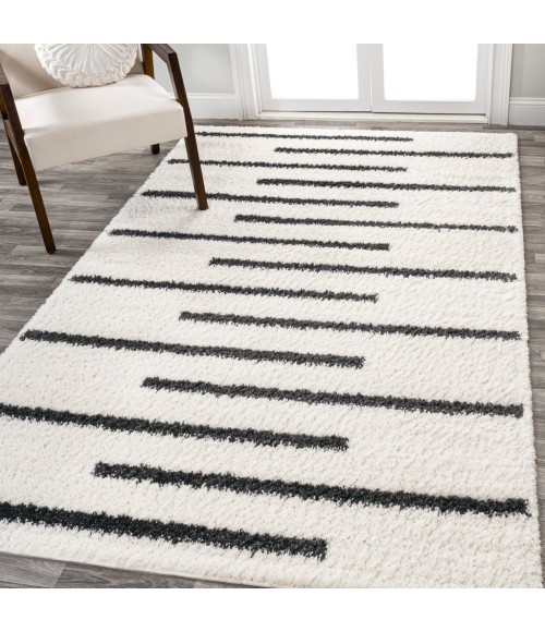 MOROCCAN HYPE Area Rug Alaro Berber Stripe Shag White/Gray 3 ft. x 5 ft. Area Rug
