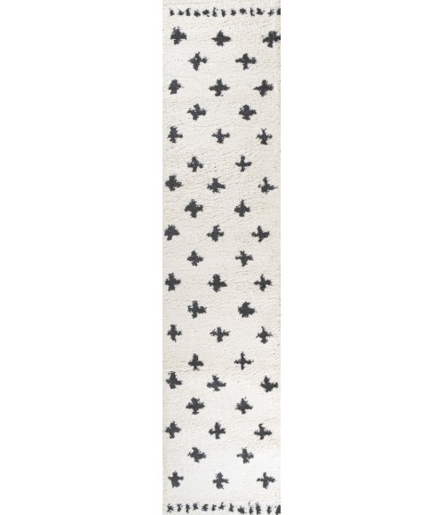 MOROCCAN HYPE Area Rug Cristo Berber Geometric Shag White/Gray 2 ft. x 8 ft. Runner Rug