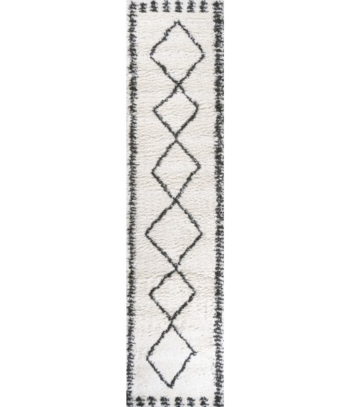 MOROCCAN HYPE Area Rug Calvia Moroccan Diamond Shag White/Gray 2 ft. x 8 ft. Runner Rug