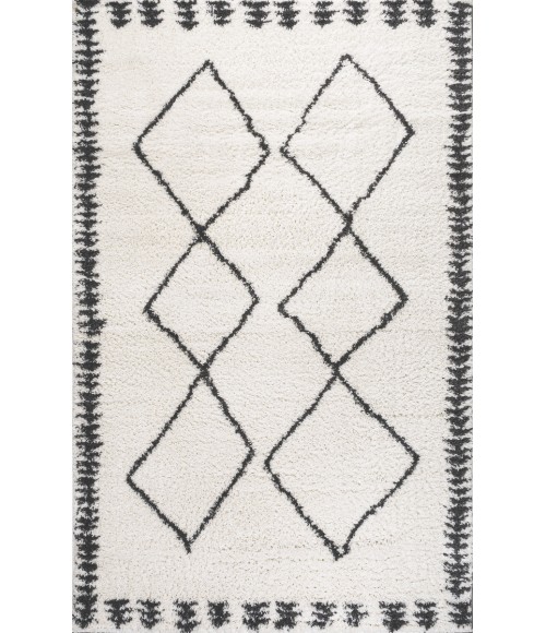 MOROCCAN HYPE Area Rug Calvia Moroccan Diamond Shag White/Gray 4 ft. x 6 ft. Area Rug
