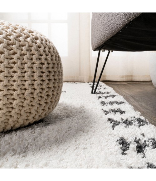 MOROCCAN HYPE Area Rug Calvia Moroccan Diamond Shag White/Gray 2 ft. x 8 ft. Runner Rug