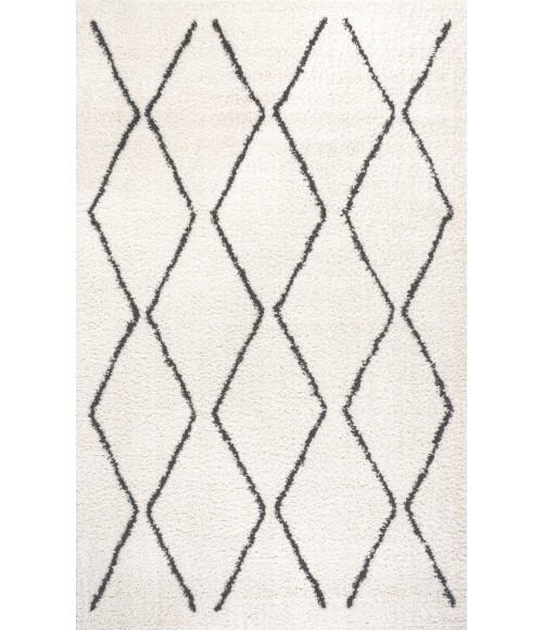 MOROCCAN HYPE Area Rug Catala Moroccan Diamond Shag White/Gray 3 ft. x 5 ft. Area Rug