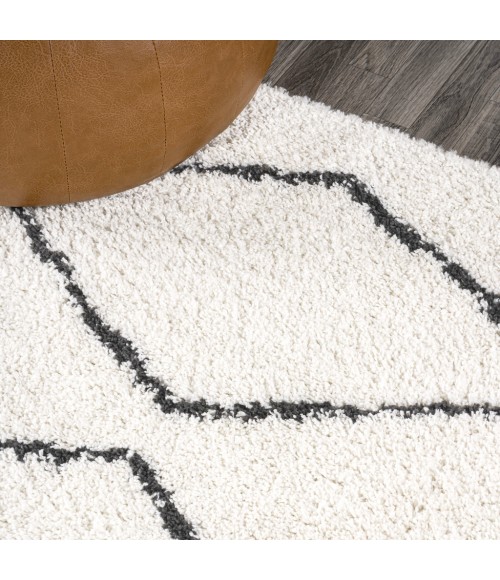 MOROCCAN HYPE Area Rug Catala Moroccan Diamond Shag White/Gray 3 ft. x 5 ft. Area Rug