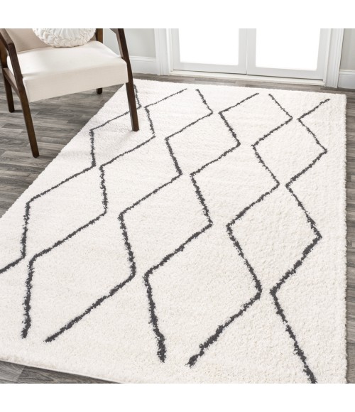 MOROCCAN HYPE Area Rug Catala Moroccan Diamond Shag White/Gray 3 ft. x 5 ft. Area Rug