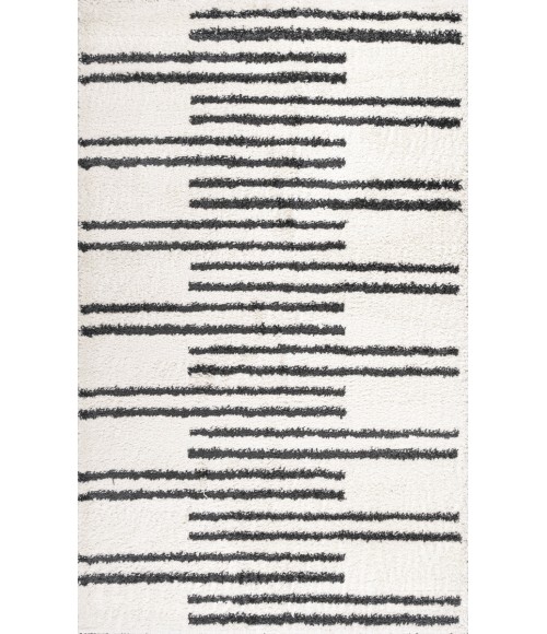 Petra Stripe Geometric Shag White/Gray 4 ft. x 6 ft. Area Rug