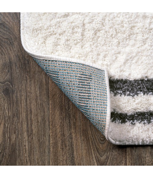 Petra Stripe Geometric Shag White/Gray 2 ft. x 8 ft. Runner Rug