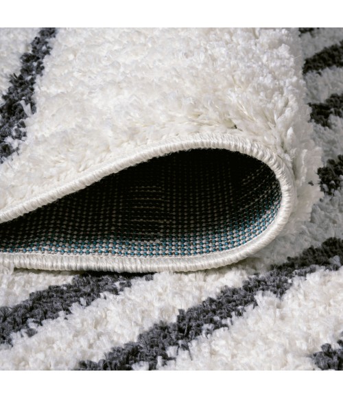 Petra Stripe Geometric Shag White/Gray 2 ft. x 8 ft. Runner Rug