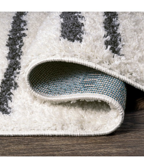 Petra Stripe Geometric Shag White/Gray 2 ft. x 8 ft. Runner Rug