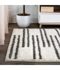 Petra Stripe Geometric Shag White/Gray 4 ft. x 6 ft. Area Rug