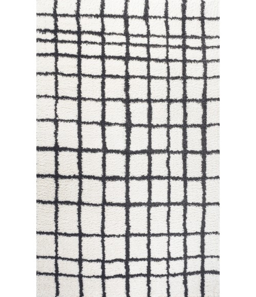 MOROCCAN HYPE Area Rug Arenal Geometric Grid Shag White/Gray 5 ft. x 8 ft. Area Rug