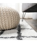 MOROCCAN HYPE Area Rug Arenal Geometric Grid Shag White/Gray 2 ft. x 10 ft. Runner Rug