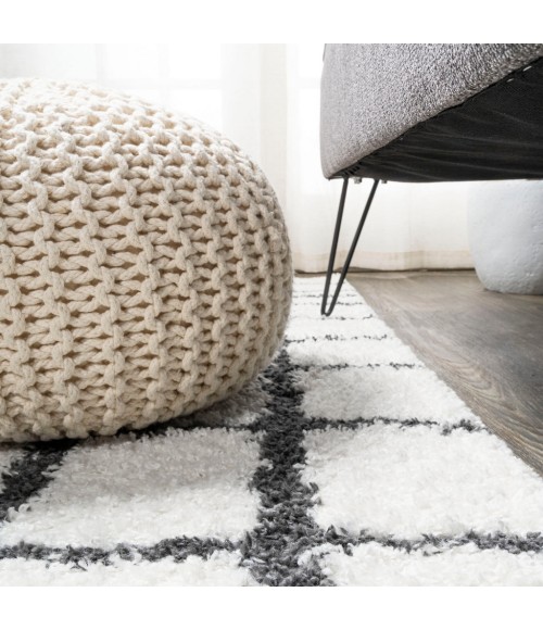 MOROCCAN HYPE Area Rug Arenal Geometric Grid Shag White/Gray 2 ft. x 10 ft. Runner Rug
