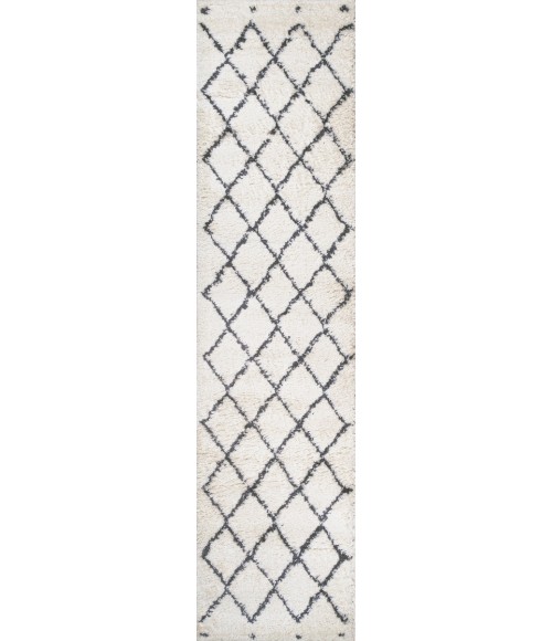 MOROCCAN HYPE Area Rug Cami Moroccan Style Diamond Shag White/Gray 2 ft. x 8 ft. Runner Rug
