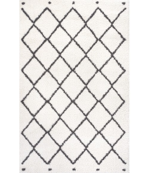 MOROCCAN HYPE Area Rug Cami Moroccan Style Diamond Shag White/Gray 4 ft. x 6 ft. Area Rug