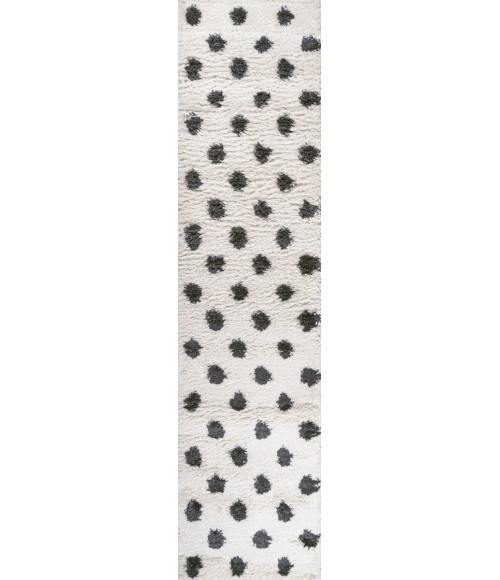MOROCCAN HYPE Area Rug Pere Modern Charcoal Dot Shag White/Gray 2 ft. x 10 ft. Runner Rug