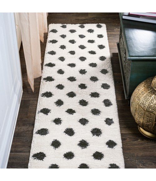 MOROCCAN HYPE Area Rug Pere Modern Charcoal Dot Shag White/Gray 2 ft. x 10 ft. Runner Rug