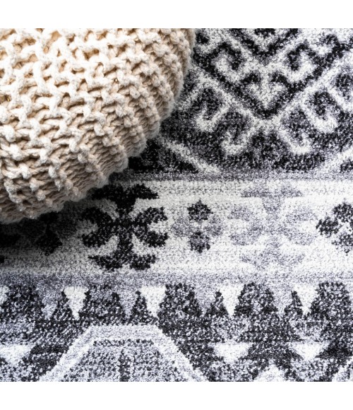 MOROCCAN HYPE Area Rug Sura Modern Kilim Geometric Gray/Anthracite 2 ft. x 8 ft. Runner Rug