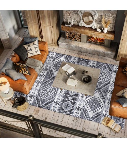 MOROCCAN HYPE Area Rug Sura Modern Kilim Geometric Gray/Anthracite 3 ft. x 5 ft. Area Rug
