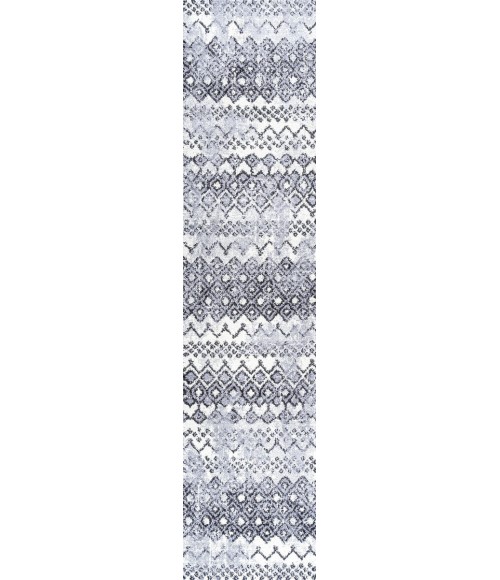 Azmar Moroccan Geometric Distressed Ivory/Black 2 ft. x 8 ft. Runner Rug