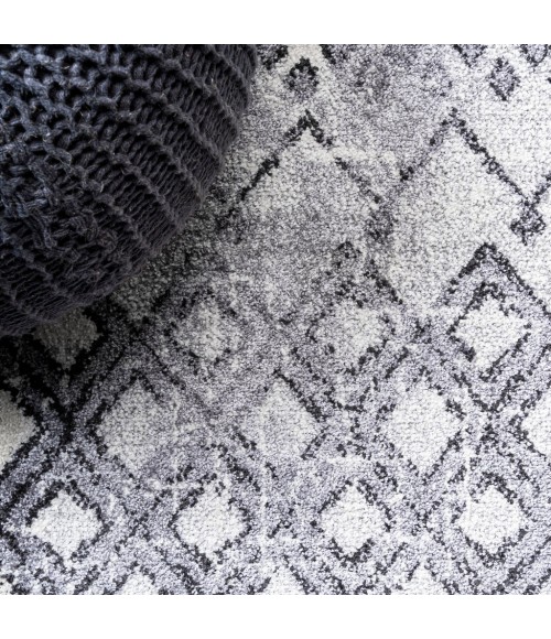 Azmar Moroccan Geometric Distressed Ivory/Black 2 ft. x 8 ft. Runner Rug