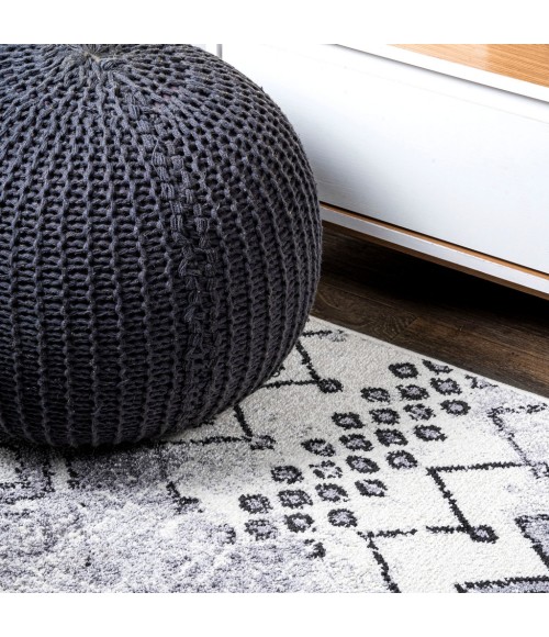 Azmar Moroccan Geometric Distressed Ivory/Black 2 ft. x 8 ft. Runner Rug