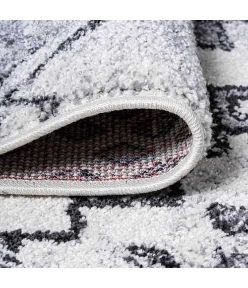 Azmar Moroccan Geometric Distressed Ivory/Black 2 ft. x 8 ft. Runner Rug