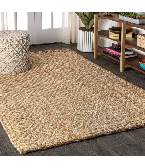Hira Hand Woven Diamond Chunky Jute Natural  5 ft. x 8 ft. Area Rug