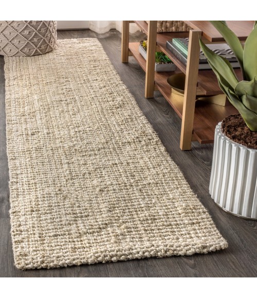 NATURAL FIBER Area Rug Pata Hand Woven Chunky Jute Light Ivory 2 ft. x 8 ft. Runner Rug