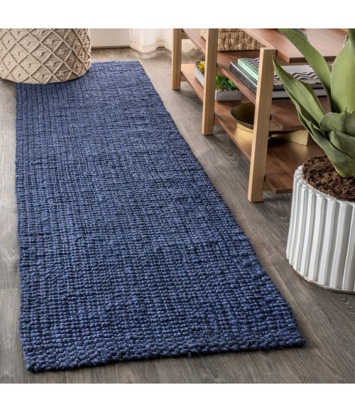 NATURAL FIBER Area Rug Pata Hand Woven Chunky Jute Navy 2 ft. x 8 ft. Runner Rug