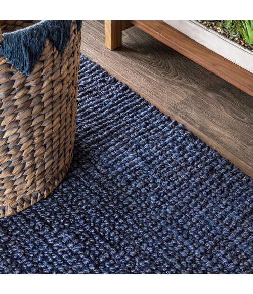 NATURAL FIBER Area Rug Pata Hand Woven Chunky Jute Navy 3 ft. x 5 ft. Area Rug