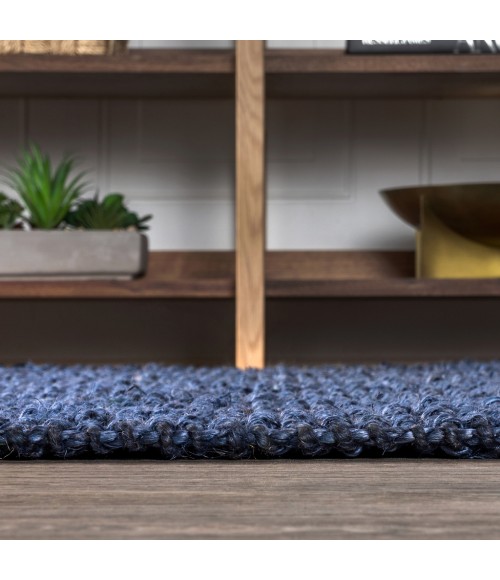 NATURAL FIBER Area Rug Pata Hand Woven Chunky Jute Navy 2 ft. x 8 ft. Runner Rug