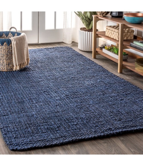 NATURAL FIBER Area Rug Pata Hand Woven Chunky Jute Navy 3 ft. x 5 ft. Area Rug