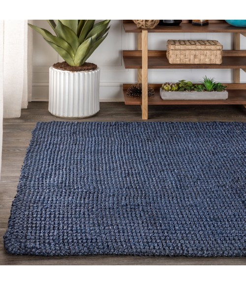 NATURAL FIBER Area Rug Pata Hand Woven Chunky Jute Navy 3 ft. x 5 ft. Area Rug