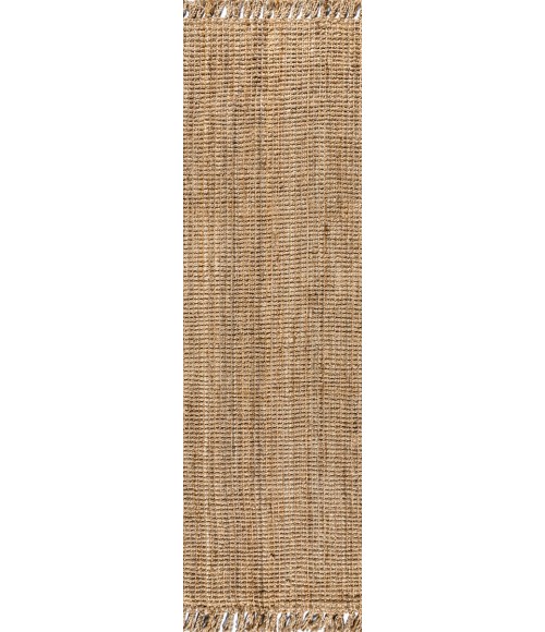 NATURAL FIBER Area Rug Pata Hand Woven Chunky Jute with Fringe Natural 2 ft. x 8 ft. Runner Rug