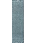 Pata Hand Woven Chunky Jute with Fringe Light Blue/Gray 2 ft. x 8 ft. Runner Rug