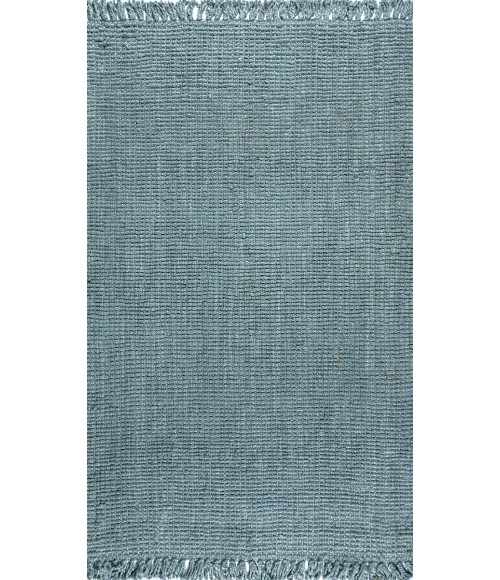 Pata Hand Woven Chunky Jute with Fringe Light Blue/Gray 5 ft. x 8 ft. Area Rug