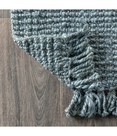 Pata Hand Woven Chunky Jute with Fringe Light Blue/Gray 5 ft. x 8 ft. Area Rug