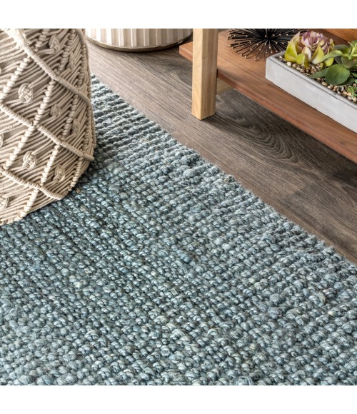 Pata Hand Woven Chunky Jute with Fringe Light Blue/Gray 5 ft. x 8 ft. Area Rug