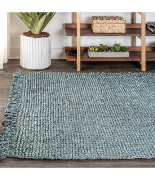 Pata Hand Woven Chunky Jute with Fringe Light Blue/Gray 5 ft. x 8 ft. Area Rug